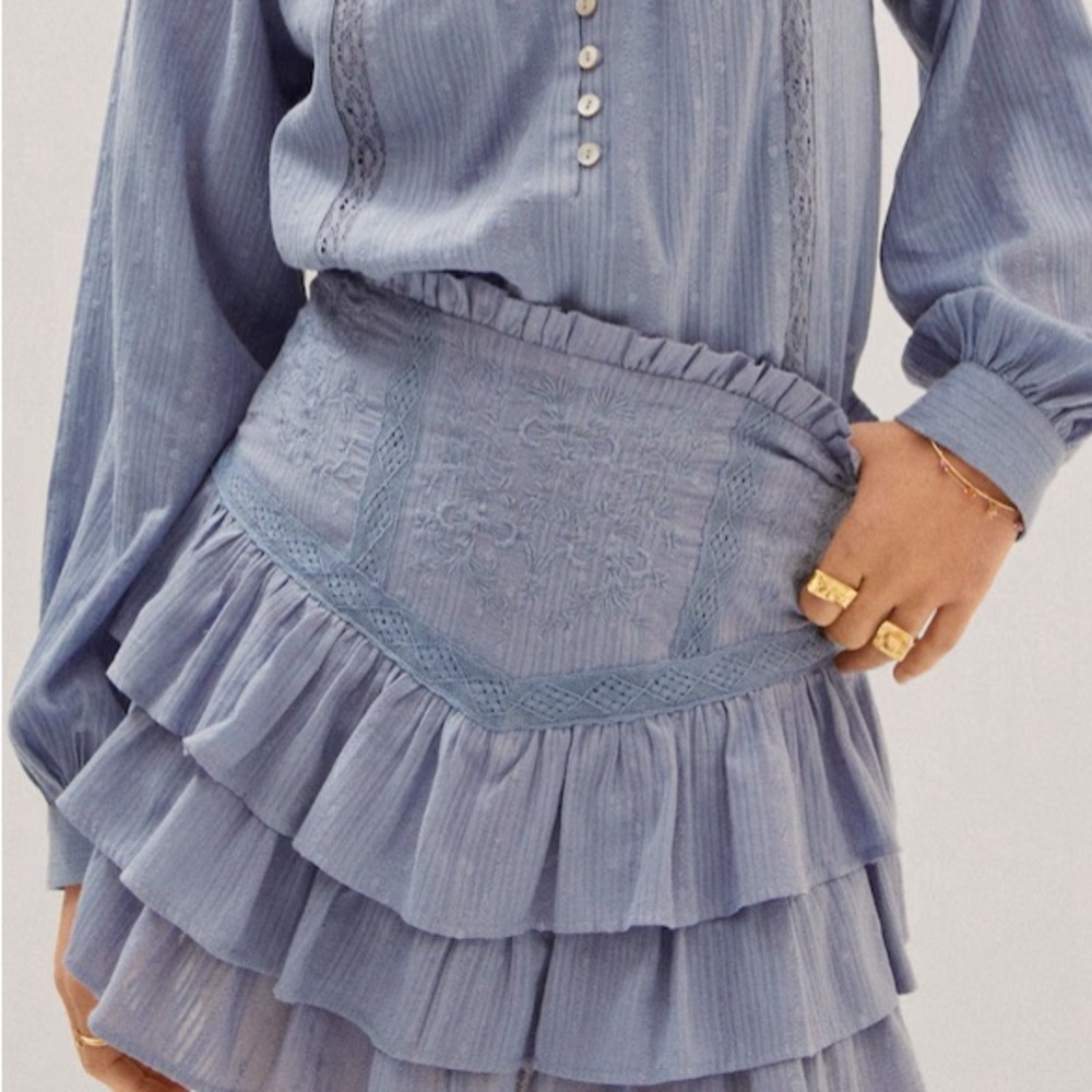 Embroidered Ruffled Mini Skirt Size Large NWT